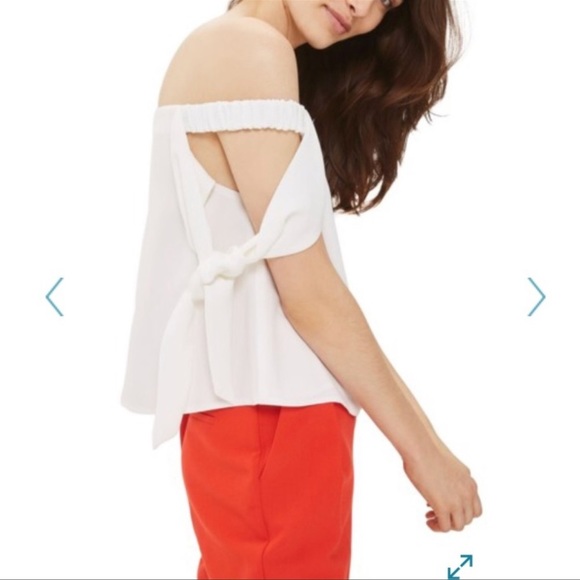 NEW ✨TOPSHOP IVORY BARDOT TIE SLEEVE TOP NWT - Picture 8 of 8